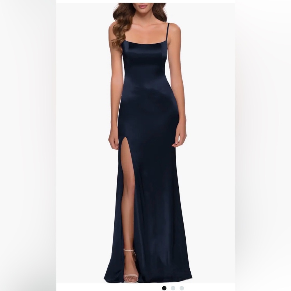 La Femme Midnight Blue Backless Dress